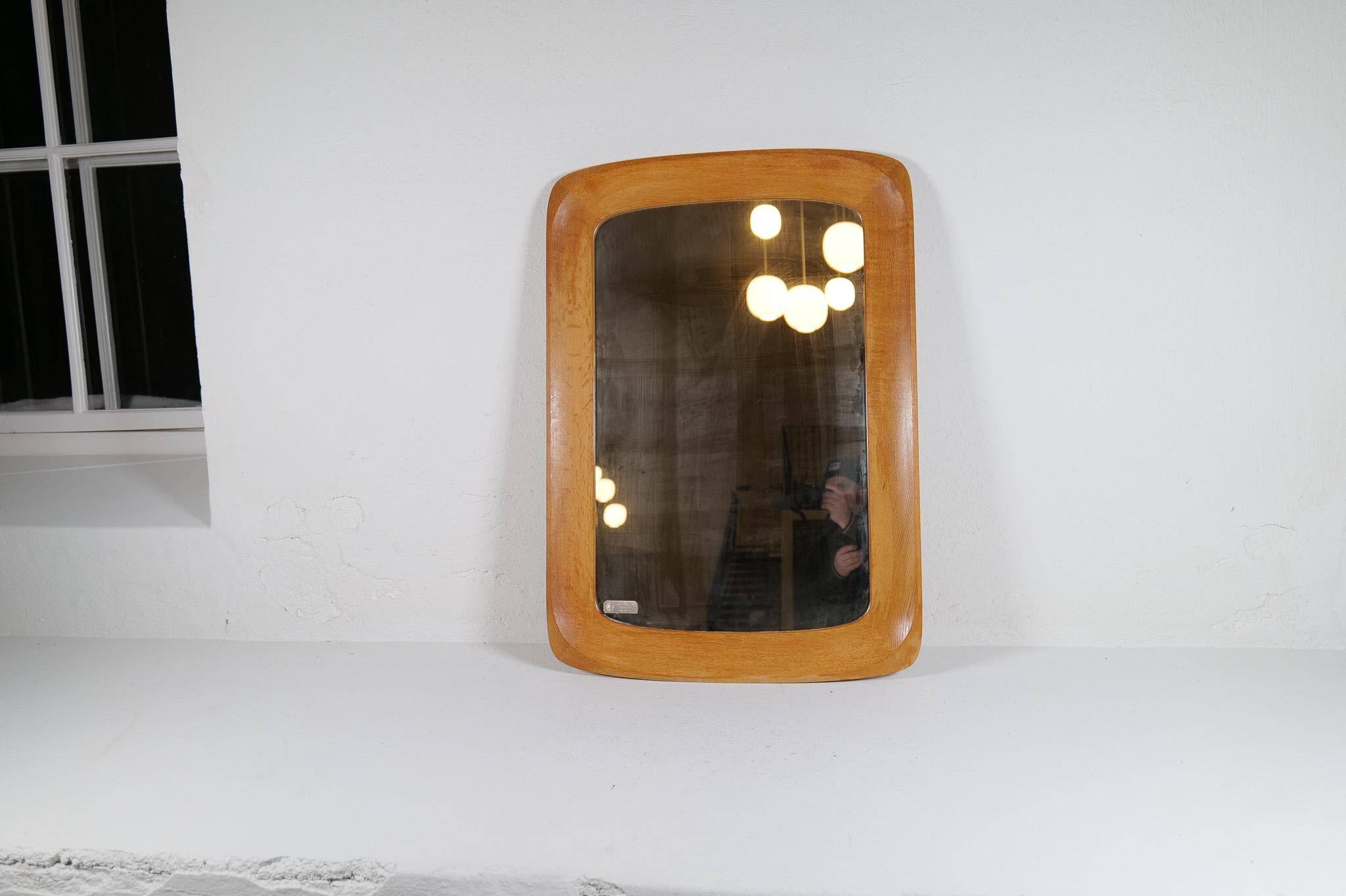Mid-century modern sculptural wall mirror, oak, crystal glass, Glas & Trä, 1960s