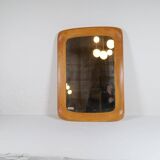 Mid-century modern sculptural wall mirror, oak, crystal glass, Glas & Trä, 1960s