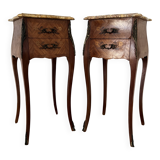 Set of 2 Louis XV marble marquetry bedside tables