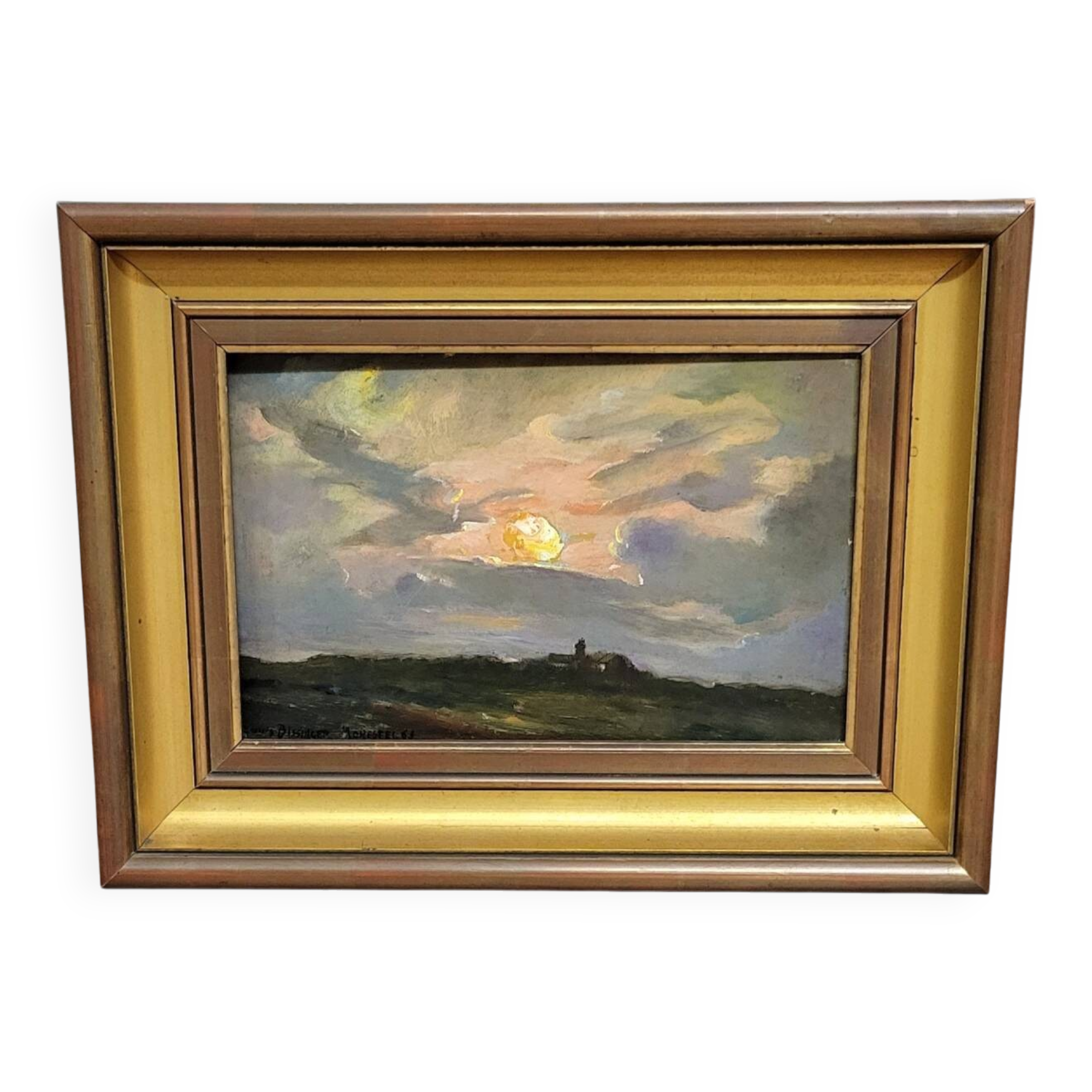 Louis Bissinger: Oil on Panel View of Monestel dated 1963