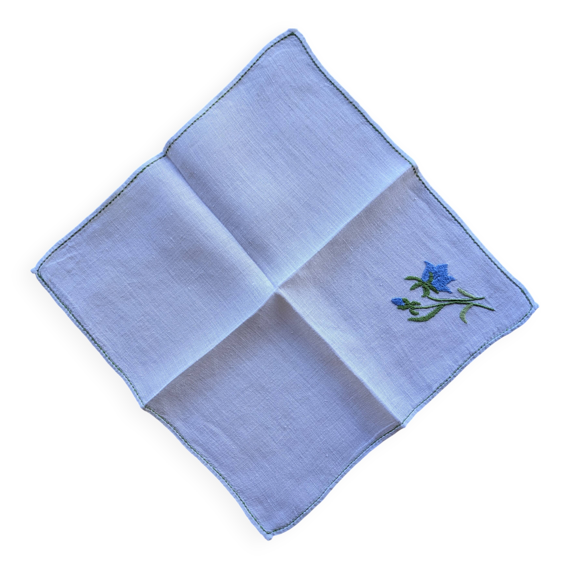 Vintage hand-embroidered linen napkin - Blue flower
