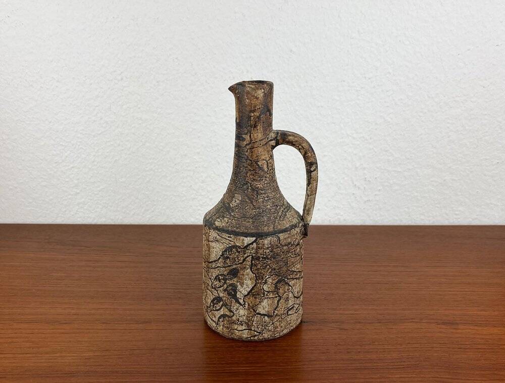 Brutalist vintage studio pottery vase carafe by Gerhard Liebenthron, 1970s.