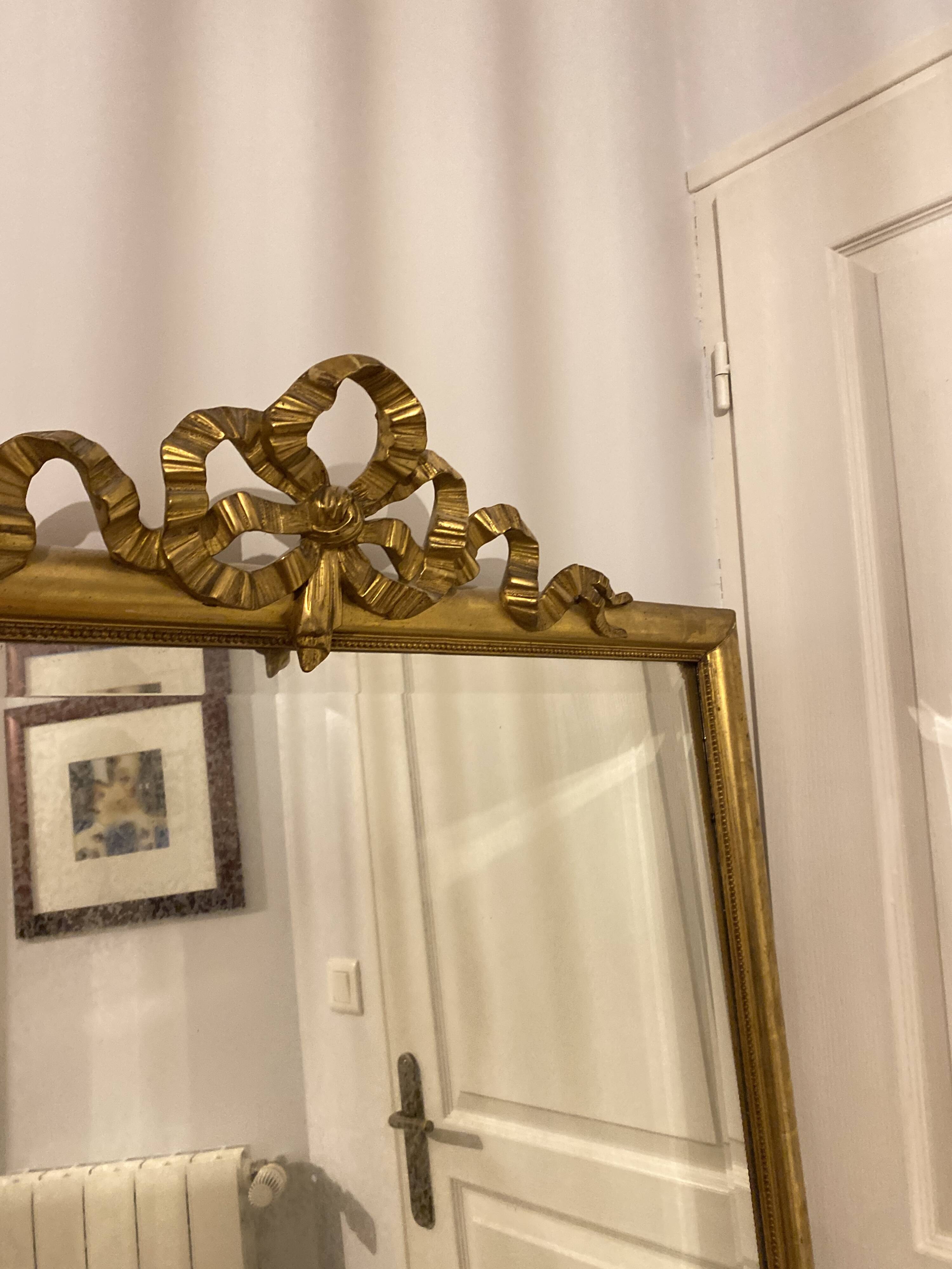 Important 19th Century Beveled Mirror with Pediment - Louis XVI Style - 81cm X 163cm