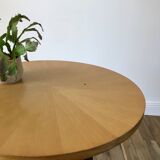 Table basse tripode en bois et marqueterie bicolore design scandinave 1950