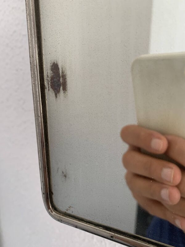 Miroir vintage 1930 triptyque barbier simili galuchat brun - 30 x 77 cm