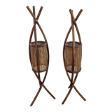 Pair vintage rattan lanterns