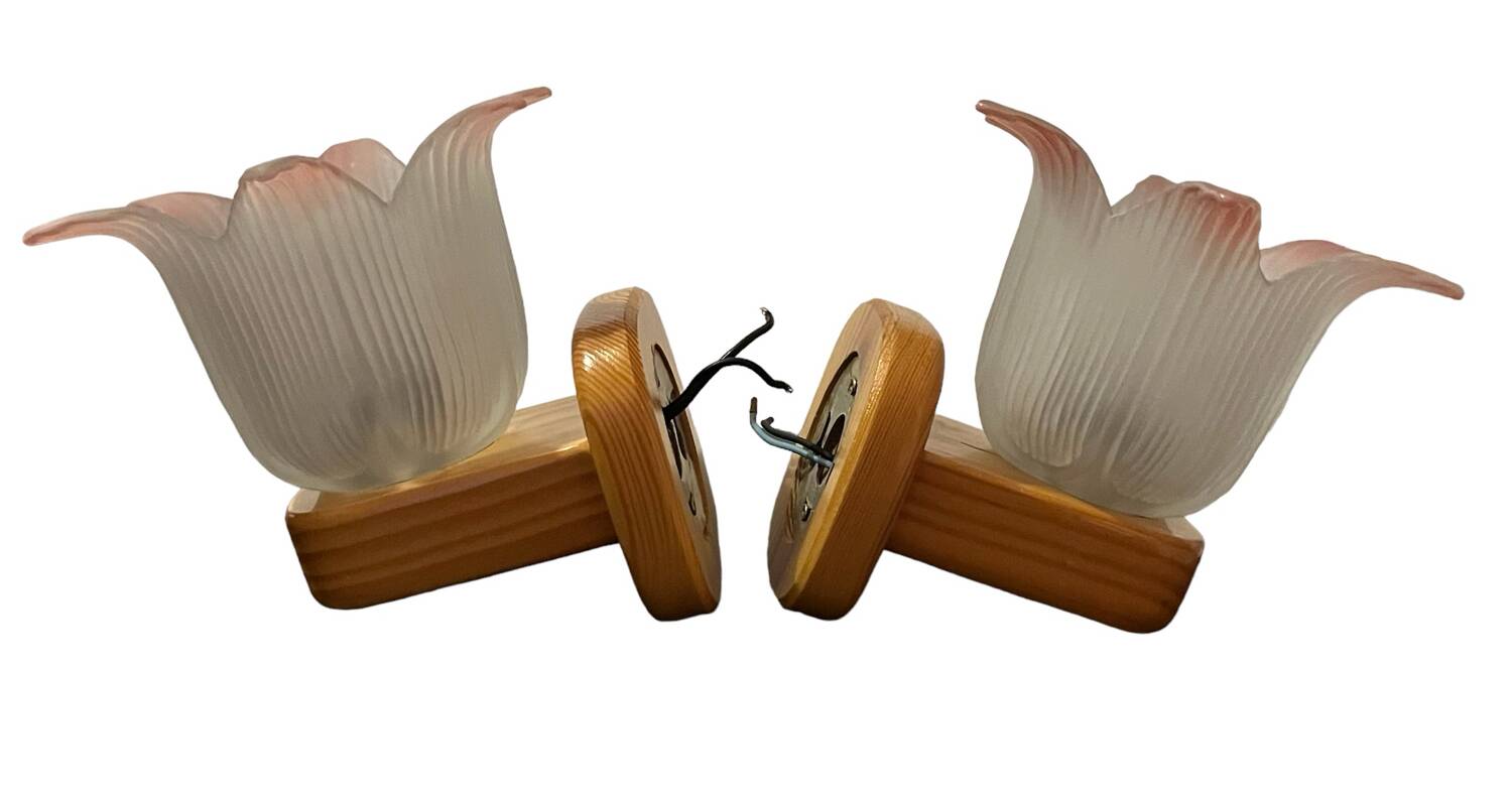 Pair of glass flower pine wall lights
