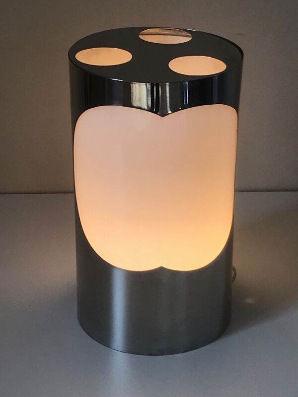 Lampe inox et perpex design Space Age 1970
