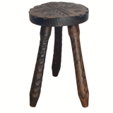 Brutalist carved tripod milking stool, 1950s