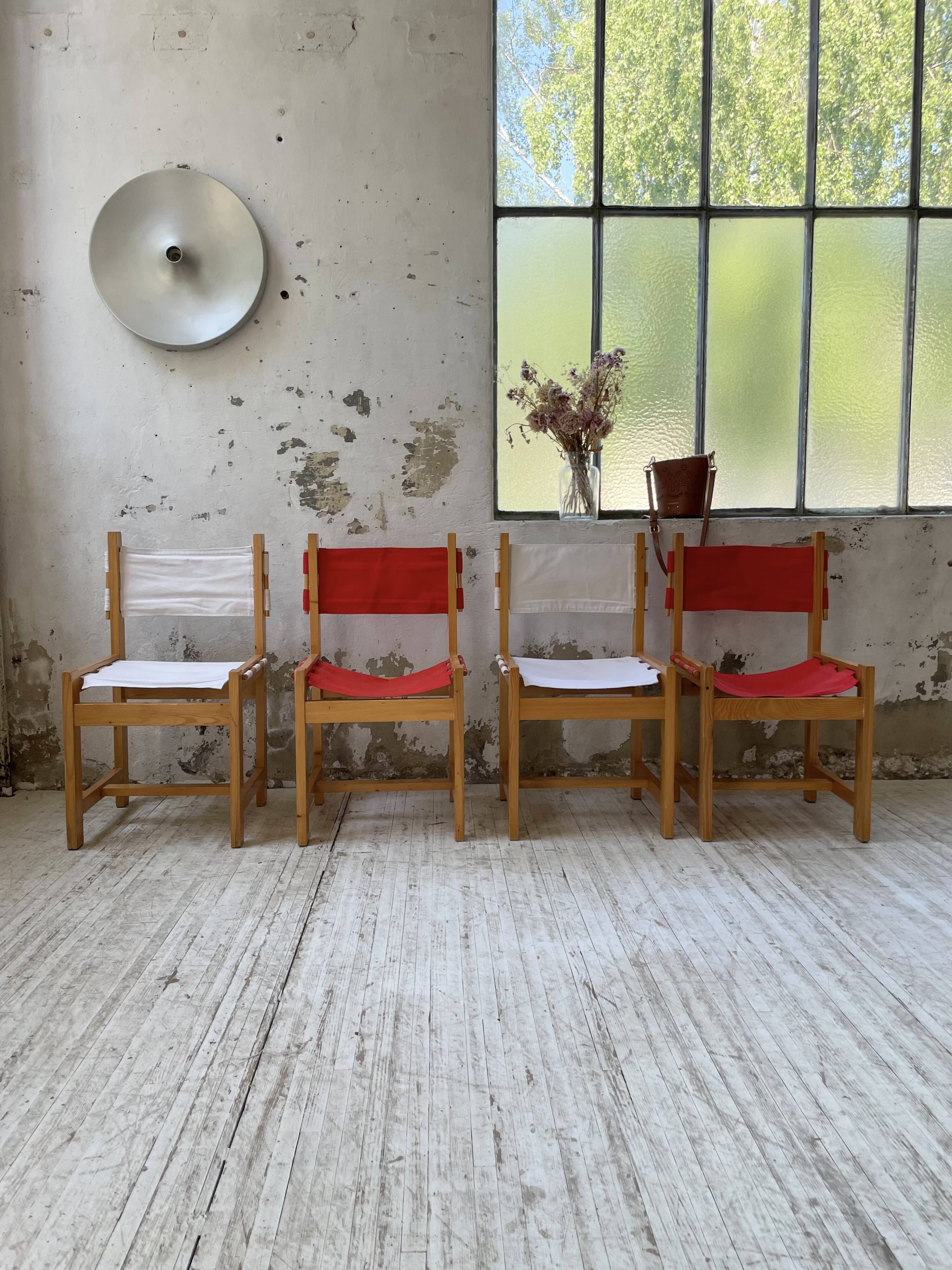 Set of 4 80s colored pine chairs