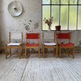 Set of 4 80s colored pine chairs