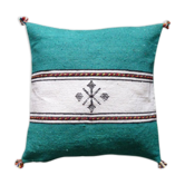 Moroccan Berber cushion in green and white.