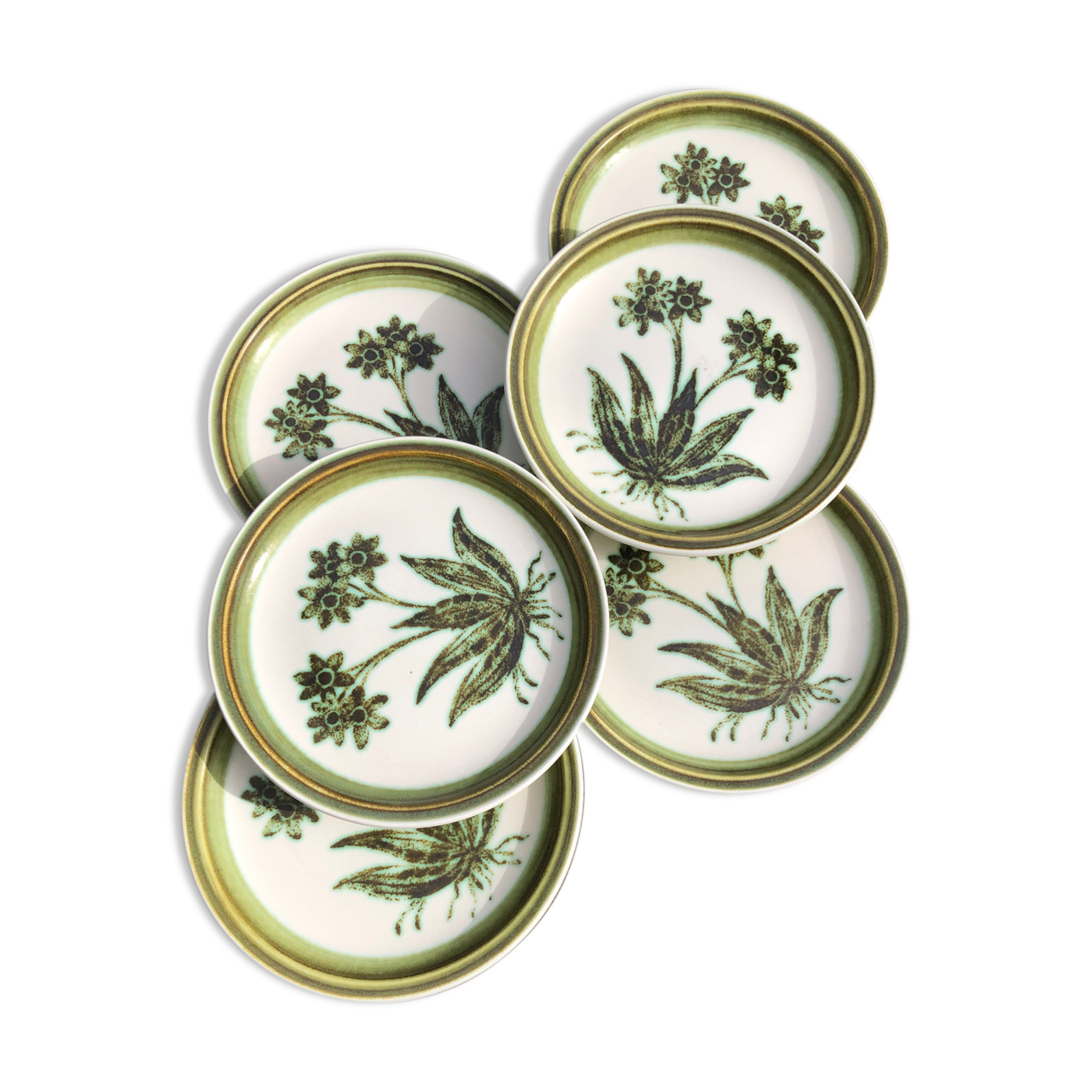 Gien enamelled sandstone dessert plates "Herbier"