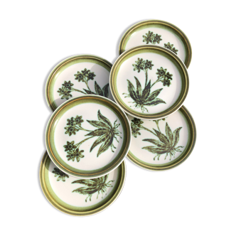 Gien enamelled sandstone dessert plates "Herbier"