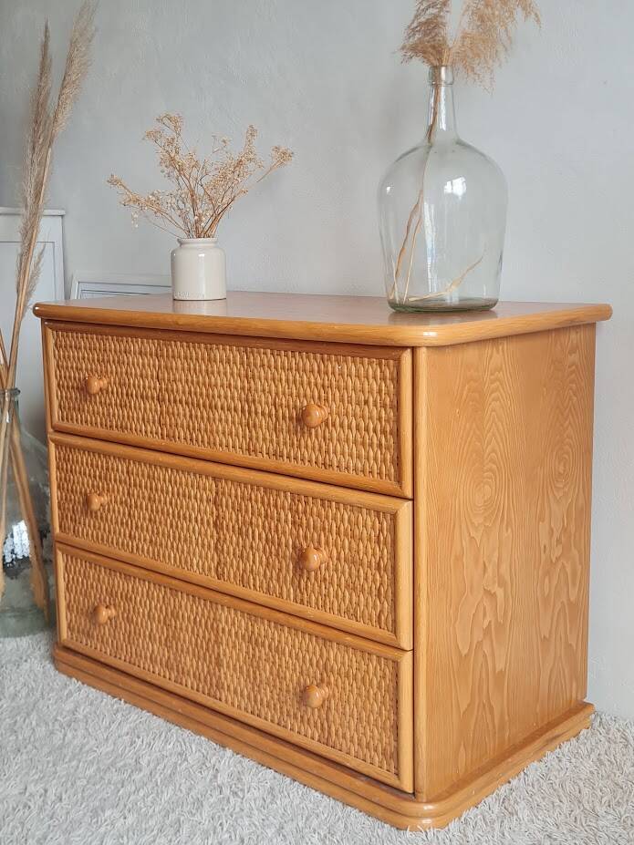 Vintage rattan chest of drawers