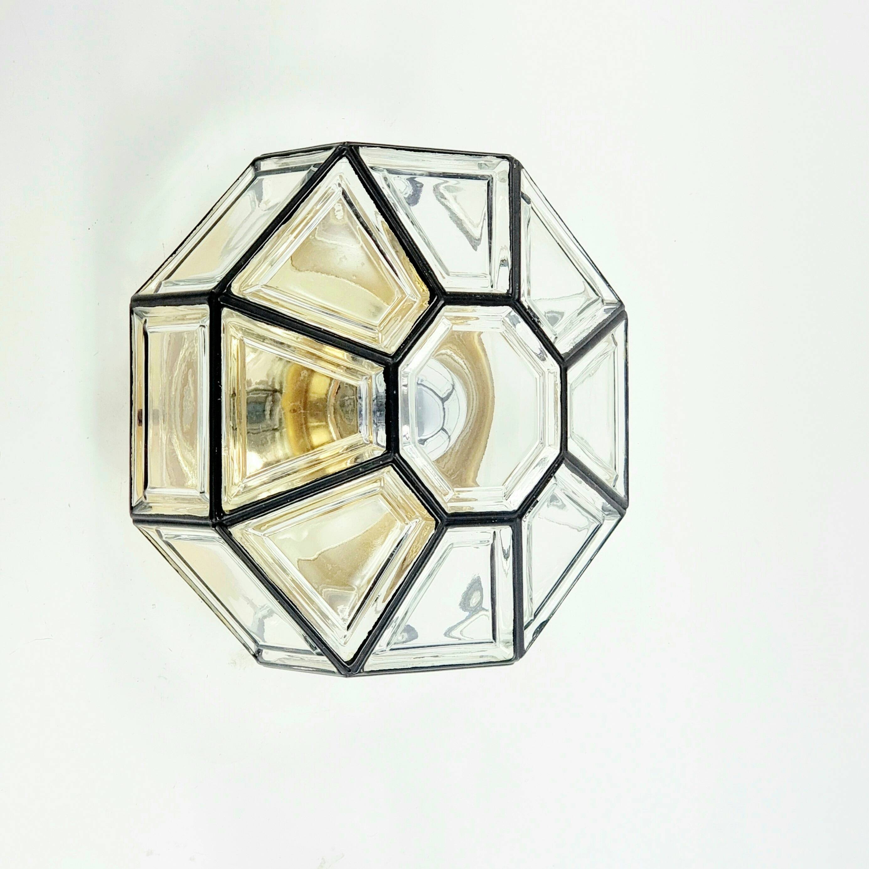 Mid-Century Modern Glass & Brass Ceiling Light from Limburg, Germany, 1960s