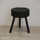 Stool wood finishing shou-sugi-ban in wood burned with treatment