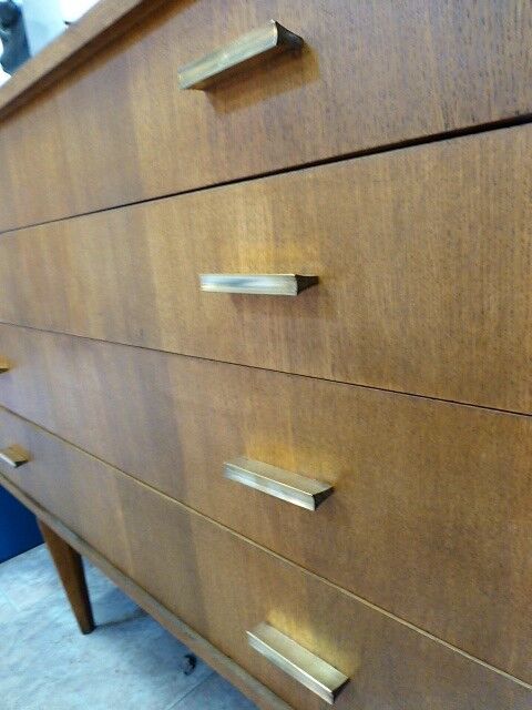 Modernist drawers 4 drawers and brass handles. 1960