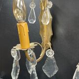 Pair of bronze/brass wall lamp and glassware