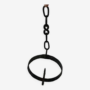 Brutalist hanging wrought iron candle holder