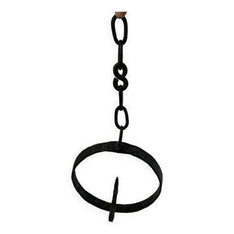 Brutalist hanging wrought iron candle holder