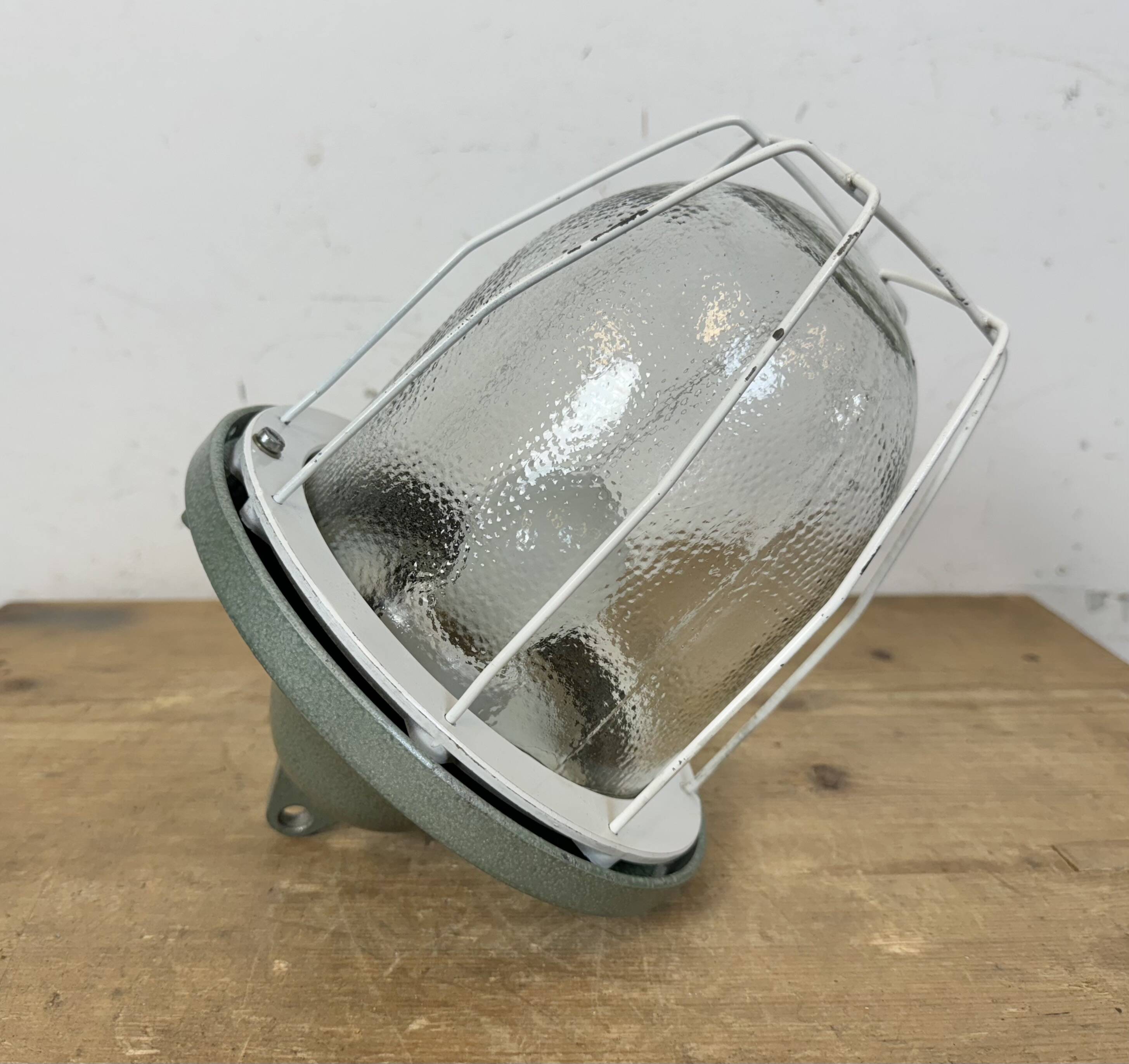 Green Industrial Bunker Cage Light from Polam Gdansk, 1970s