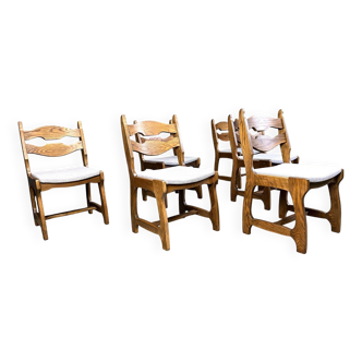 Ensemble de 6 chaises de salle à manger brutalistes vintage, années 1960