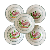 Lot of 5 hollow plates digoin sarreguemines model "rooster" years 40-50