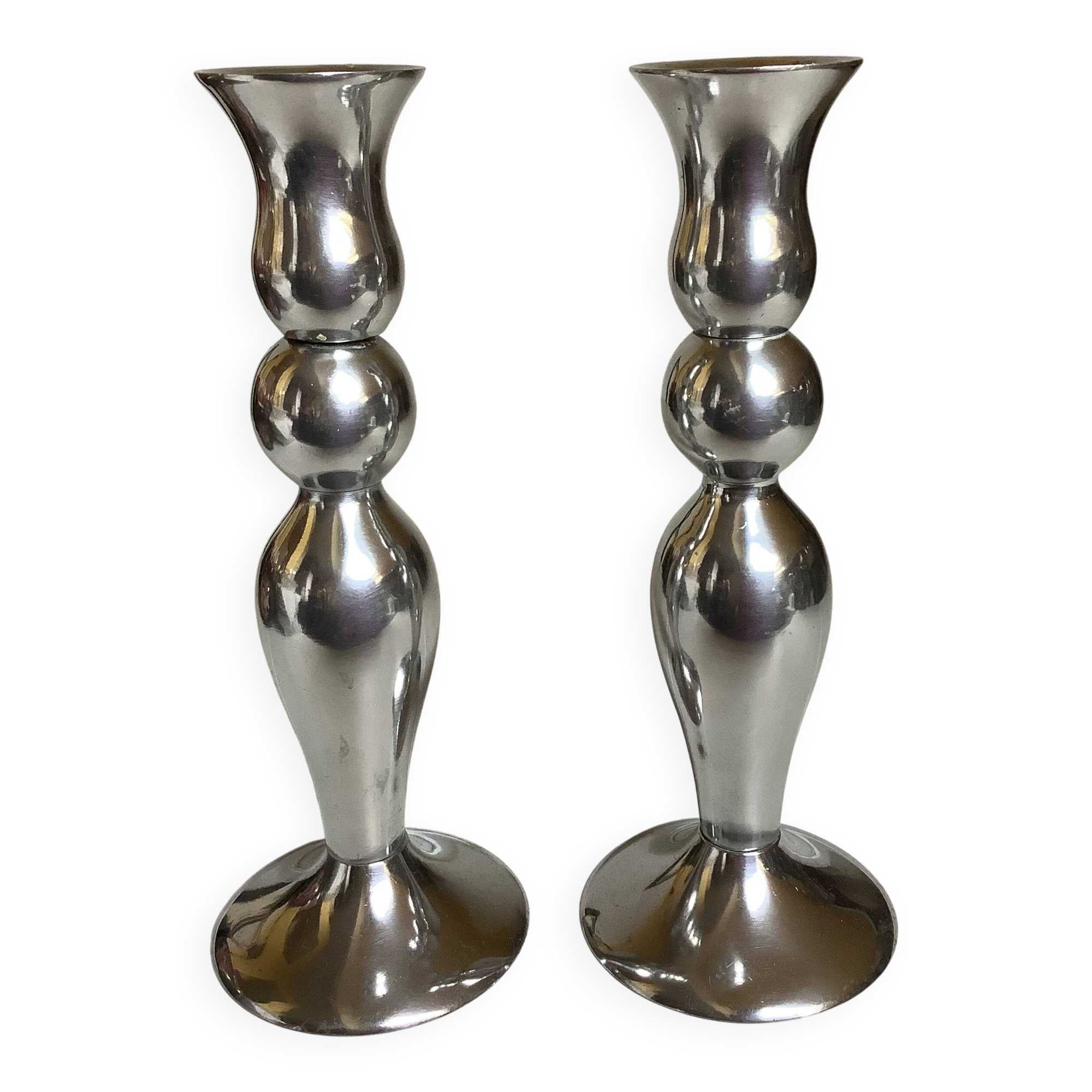 Pair of silver metal candlesticks