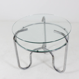 Table tubular steel and glass Czech Republic 1930 s vintage