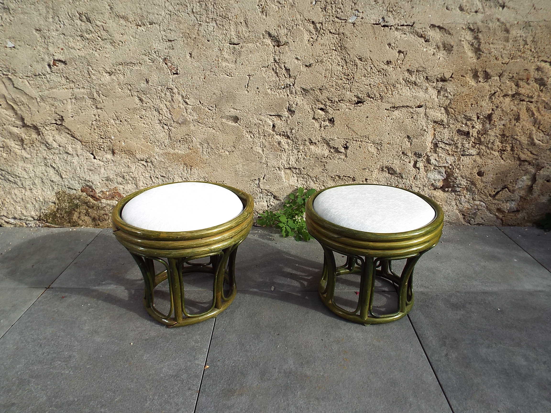 2 low bamboo stools