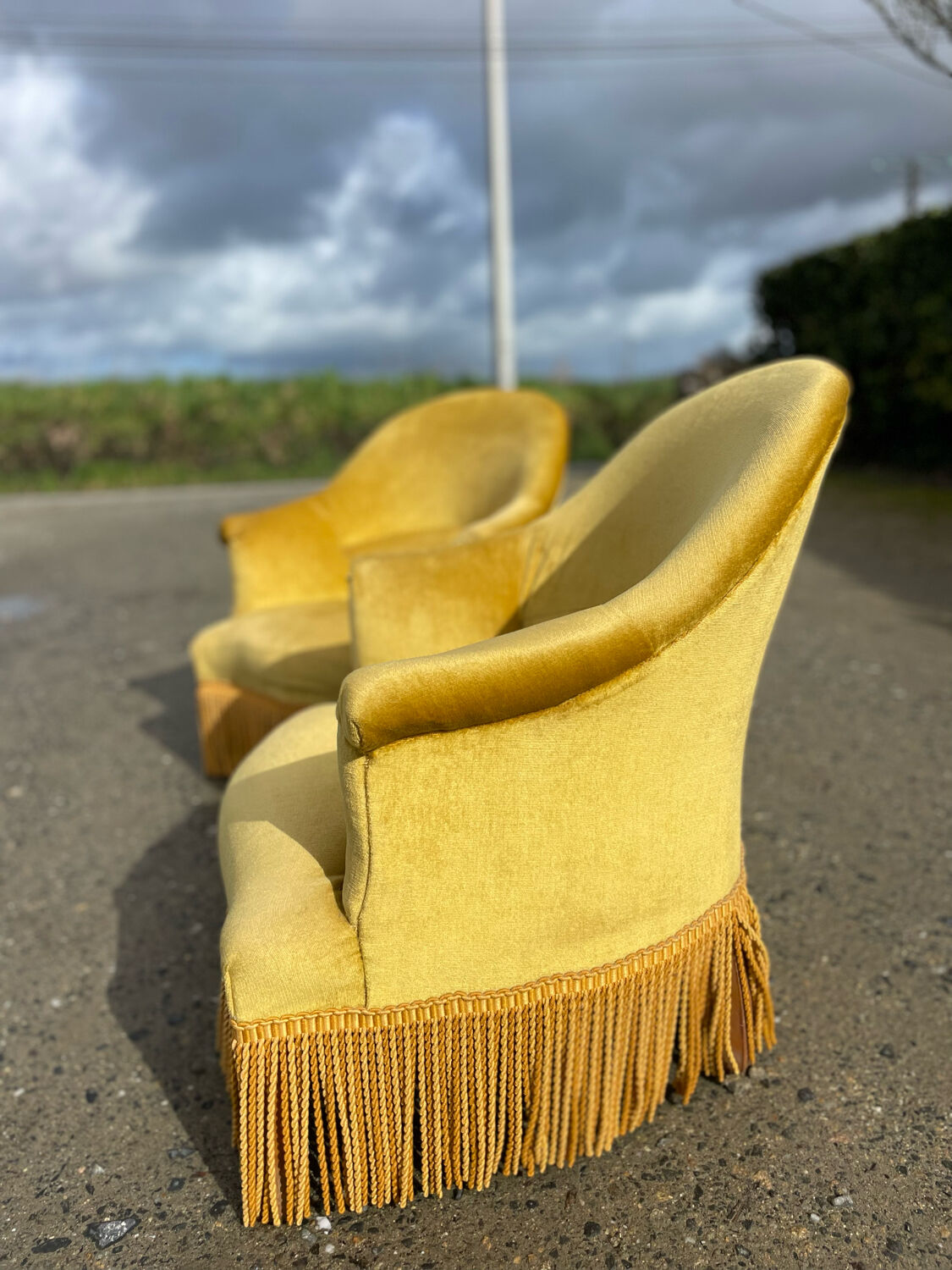 Pair of yellow toad armchairs