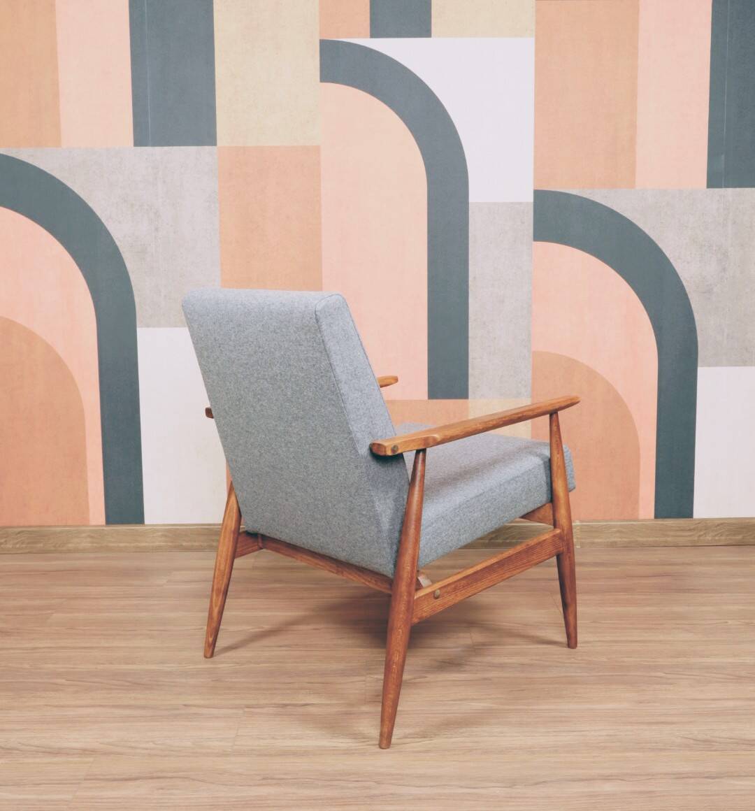 Vintage armchair light gray wool design by H.Lis