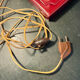 Bordeaux red leather desk lamp from Tanneur, vintage.