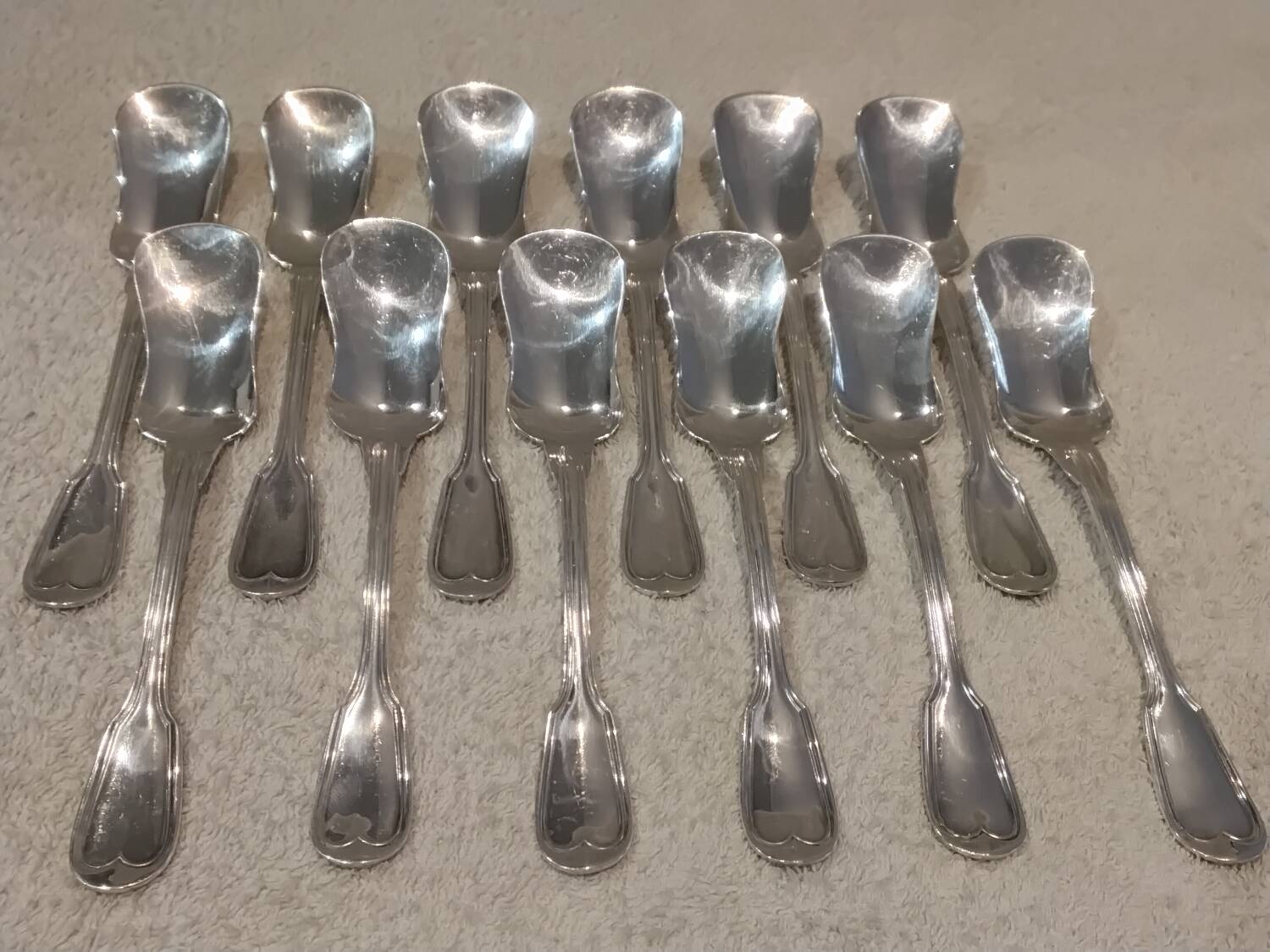12 silver-plated metal ice cream scoops, Christofle silversmith, Chinon pattern