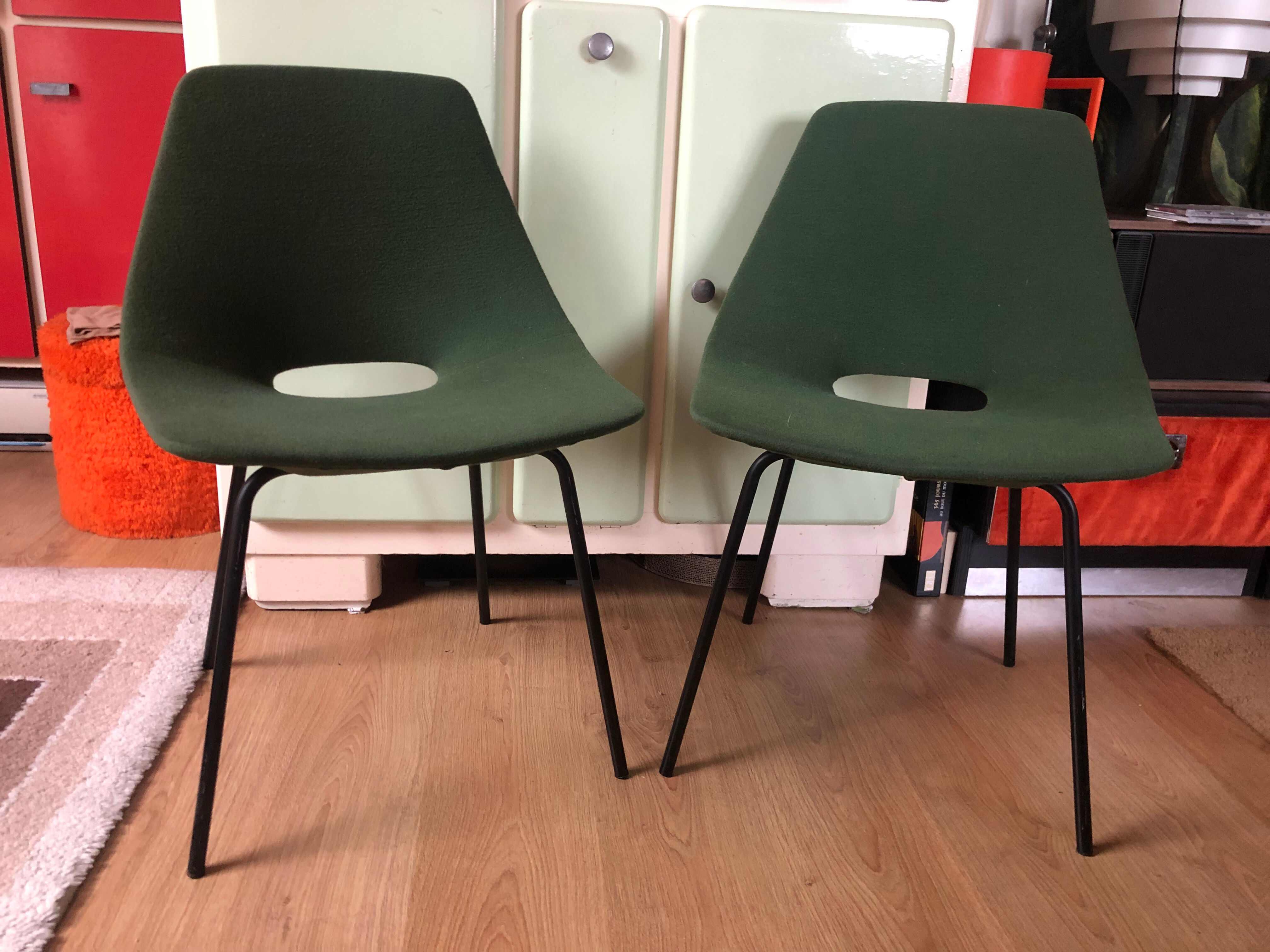 Pair of tonneau chairs by Guariche Pierre for Steiner. 50