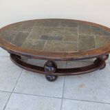 Coffee table year 80 slate solid oak vintage
