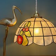Vintage mother-of-pearl and brass pendant lampshade with fruit decorations