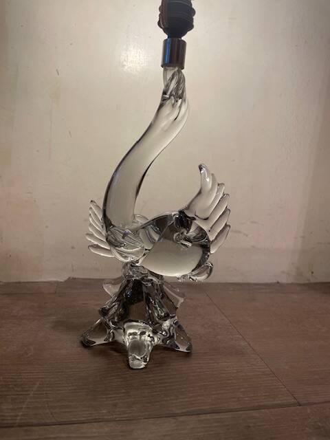 Pied de lampe en cristal en forme de poisson, années 50