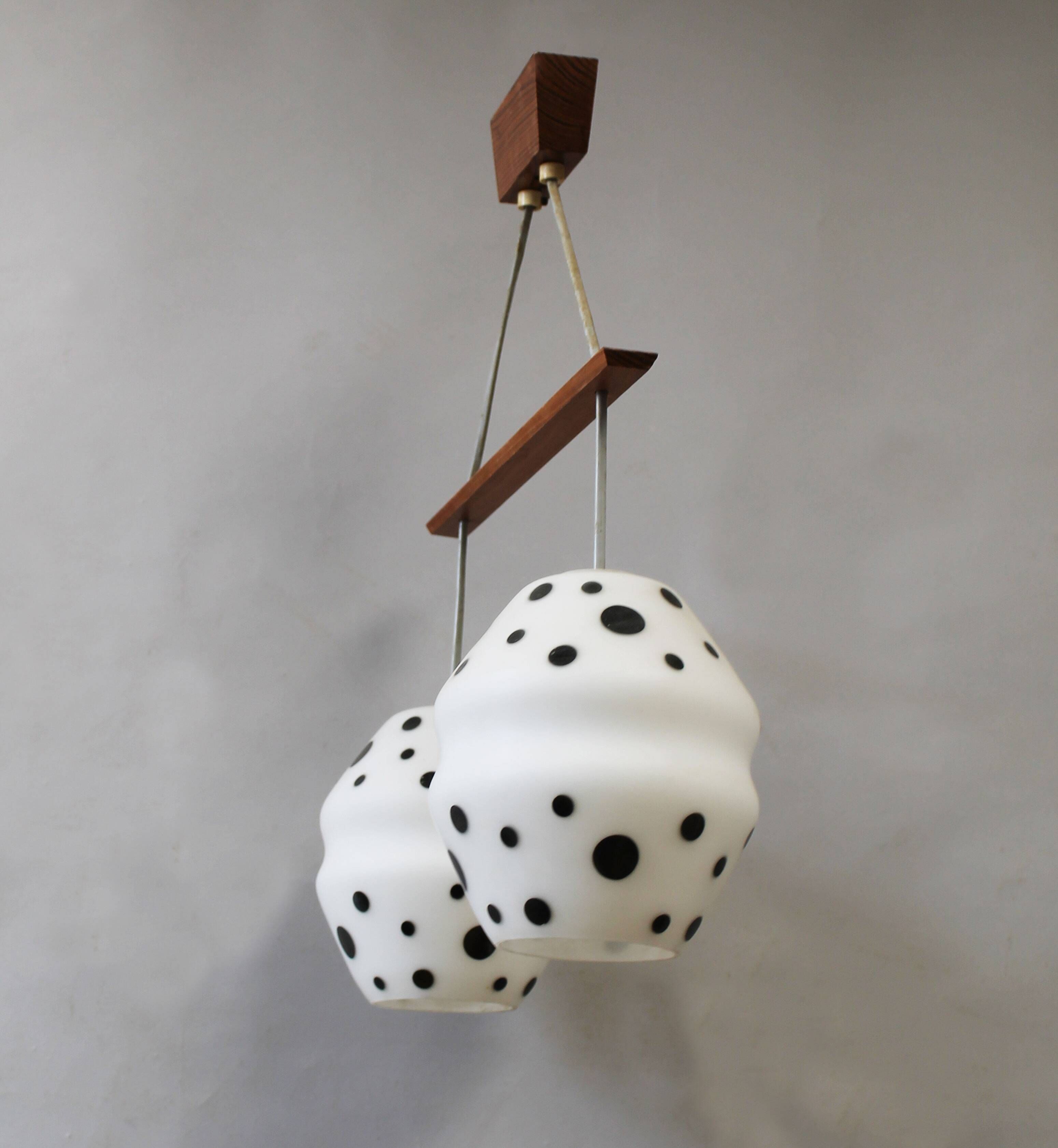 Vintage 1960s Czech Double Pendant Light with Black & White Opaline Glass