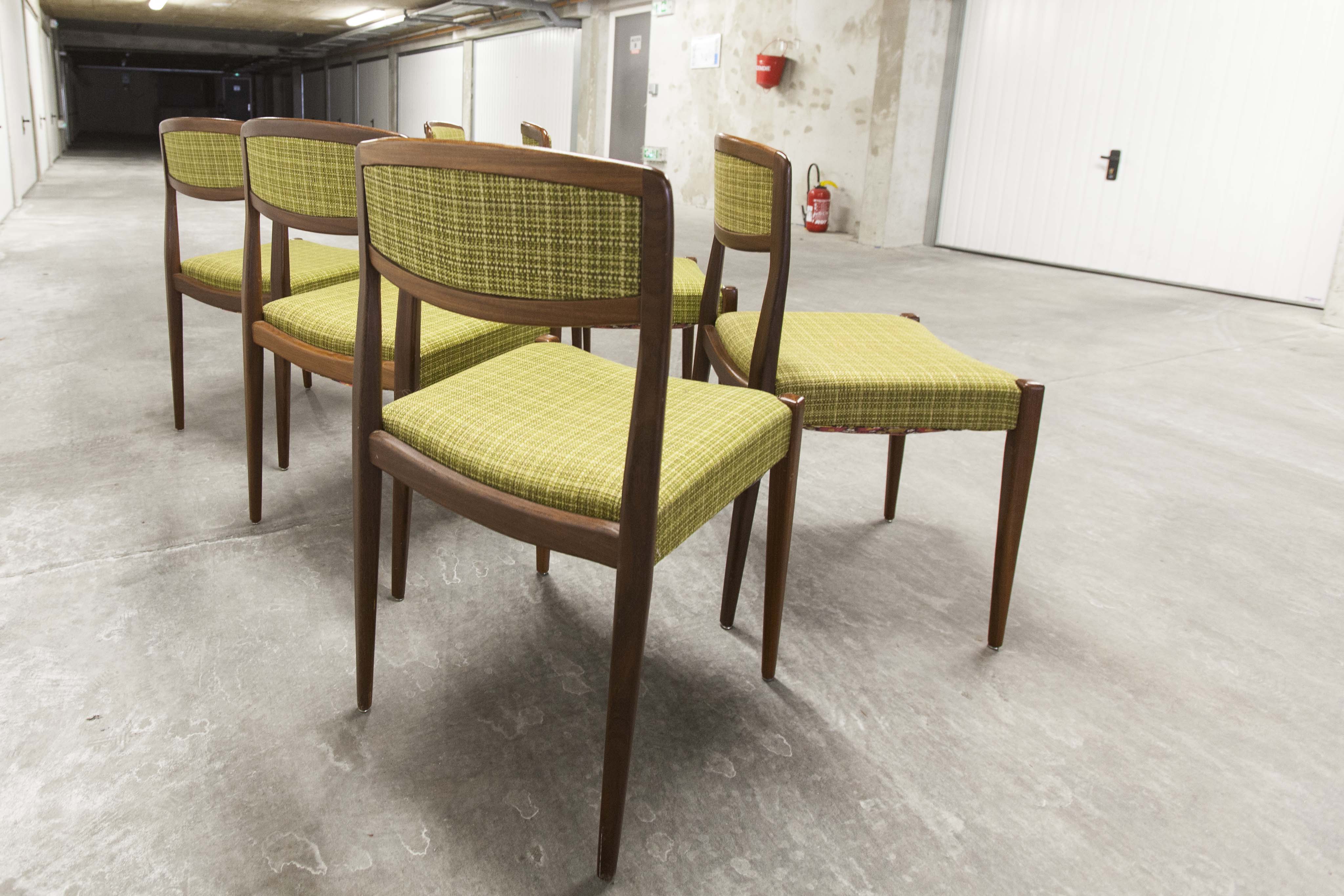 Lot of 6 teak and fabric chairs