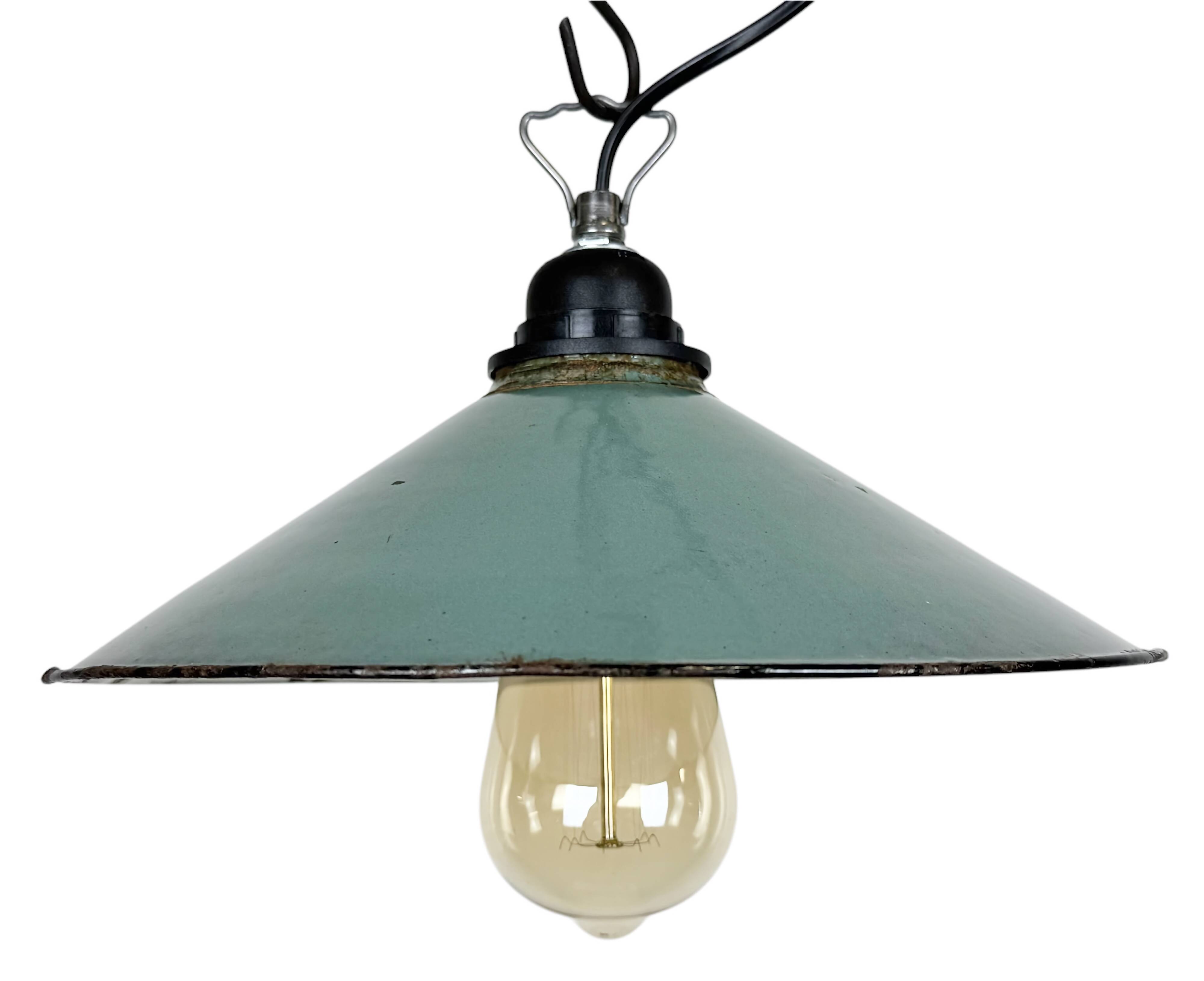 Industrial Petrol Enamel Factory Pendant Lamp, 1960s