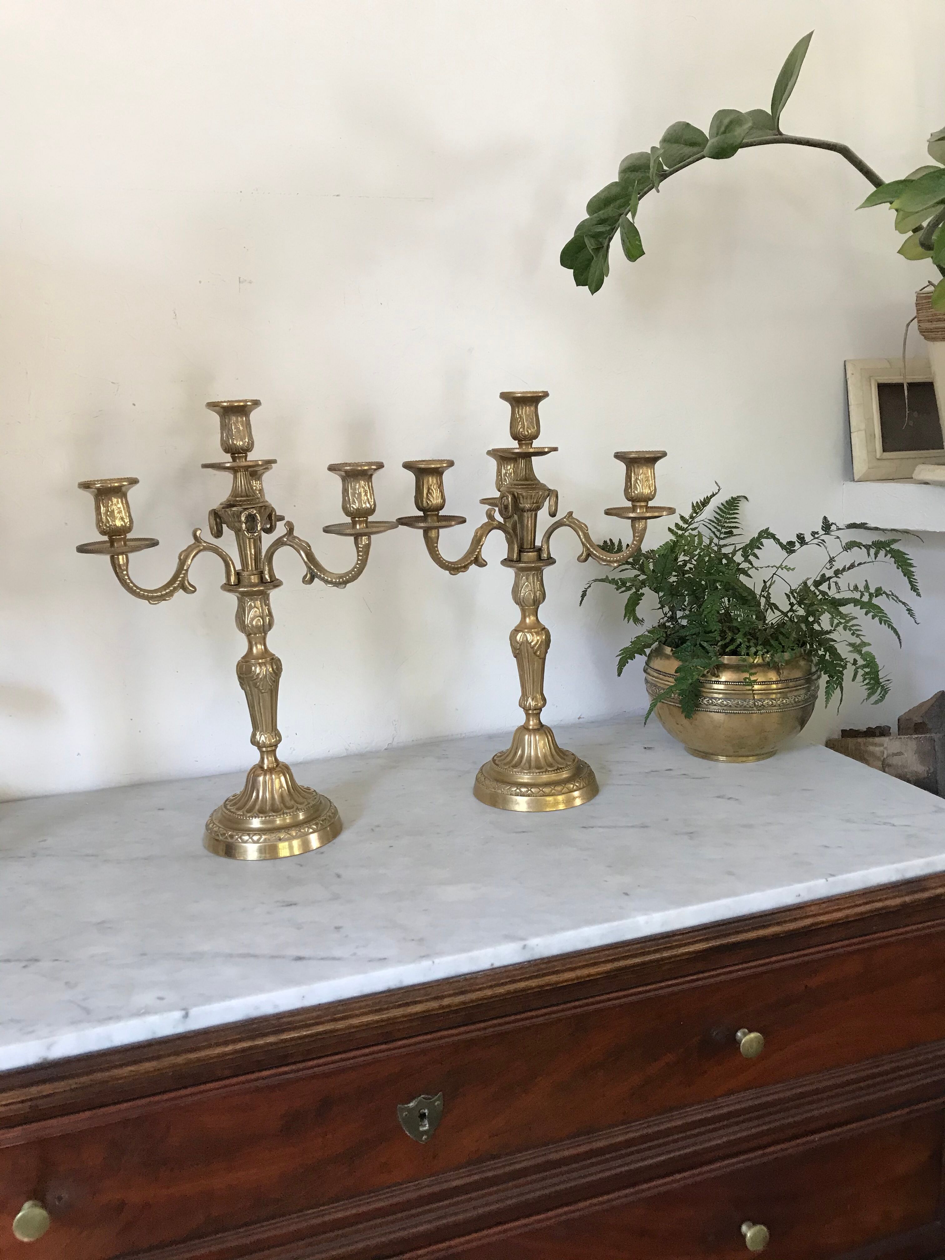 Pair of golden bronze candlesticks