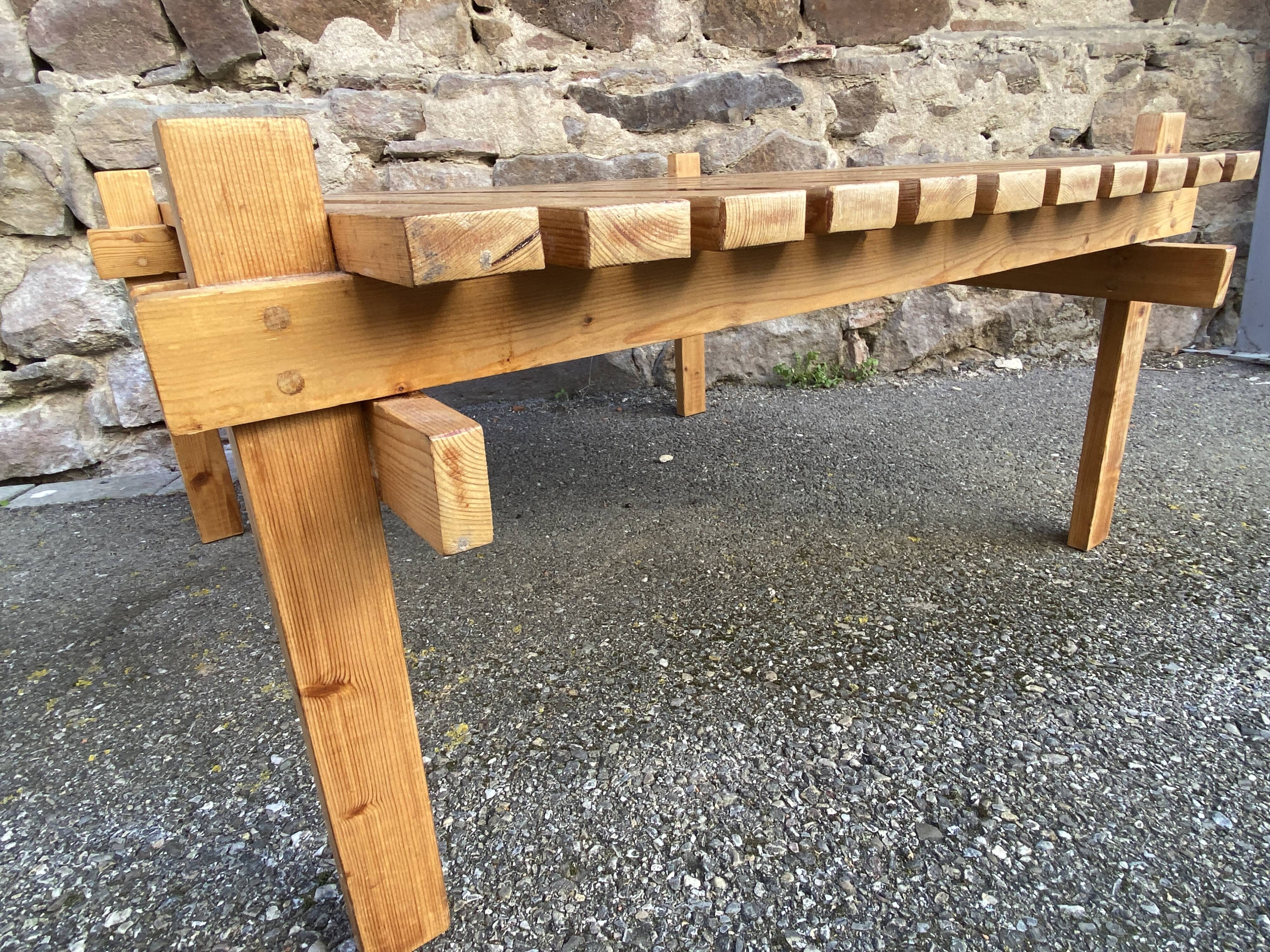 Scandinavian style coffee table, vintage pine, 1970s bohemian decor