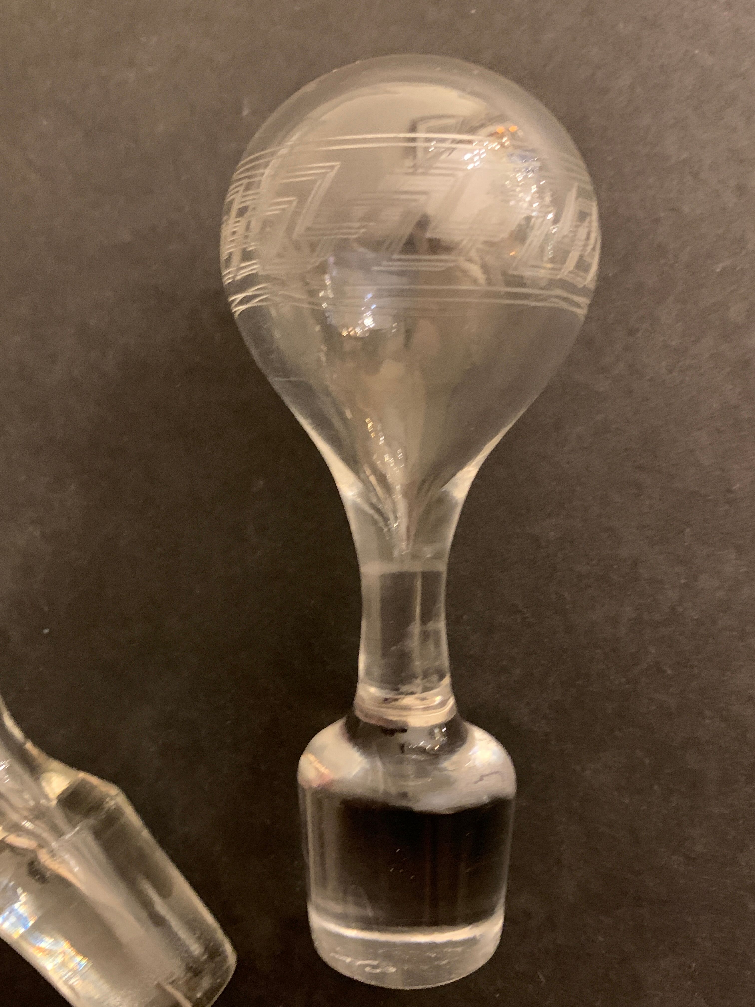 Pair of ancient decanters made of Baccarat crystal, Greek friezes