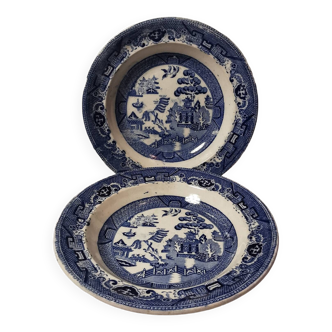 Très bel ensemble de 2 assiettes creuses willow pattern bleues