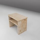Minimalistic designed French console with shelve in travertine, 1980