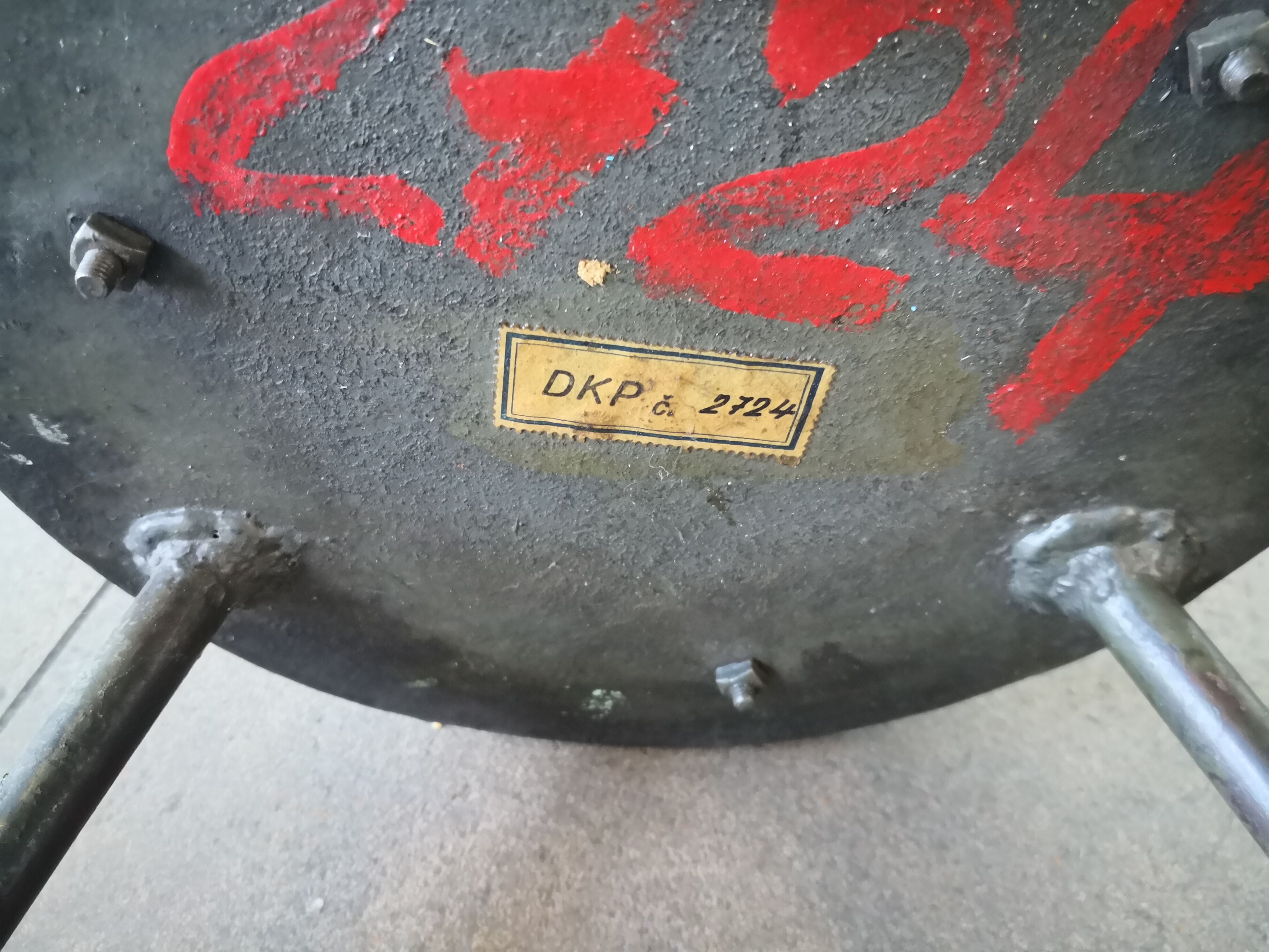 Vintage tripod stool, industrial style wood and metal