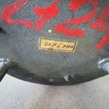 Vintage tripod stool, industrial style wood and metal