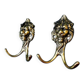 Paire de patères en laiton massif lion Art Nouveau
